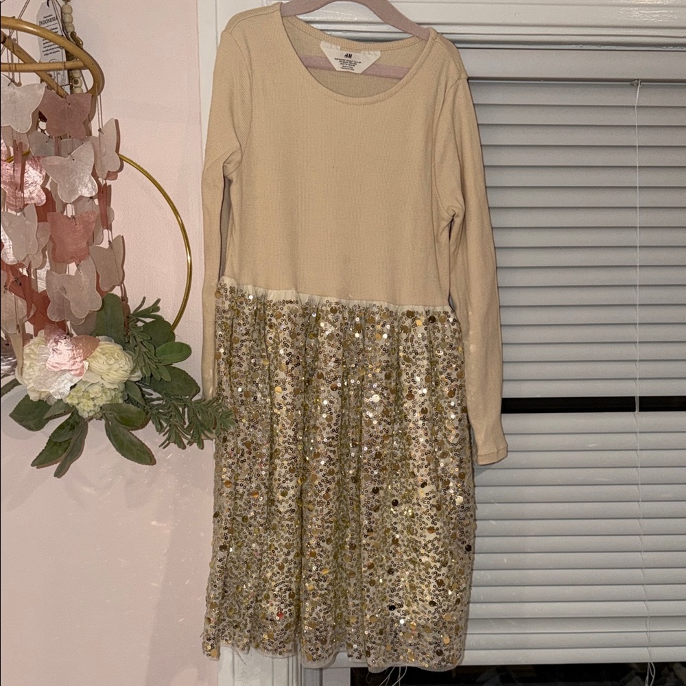 H&M Cream and Gold Sequin Kids Dress